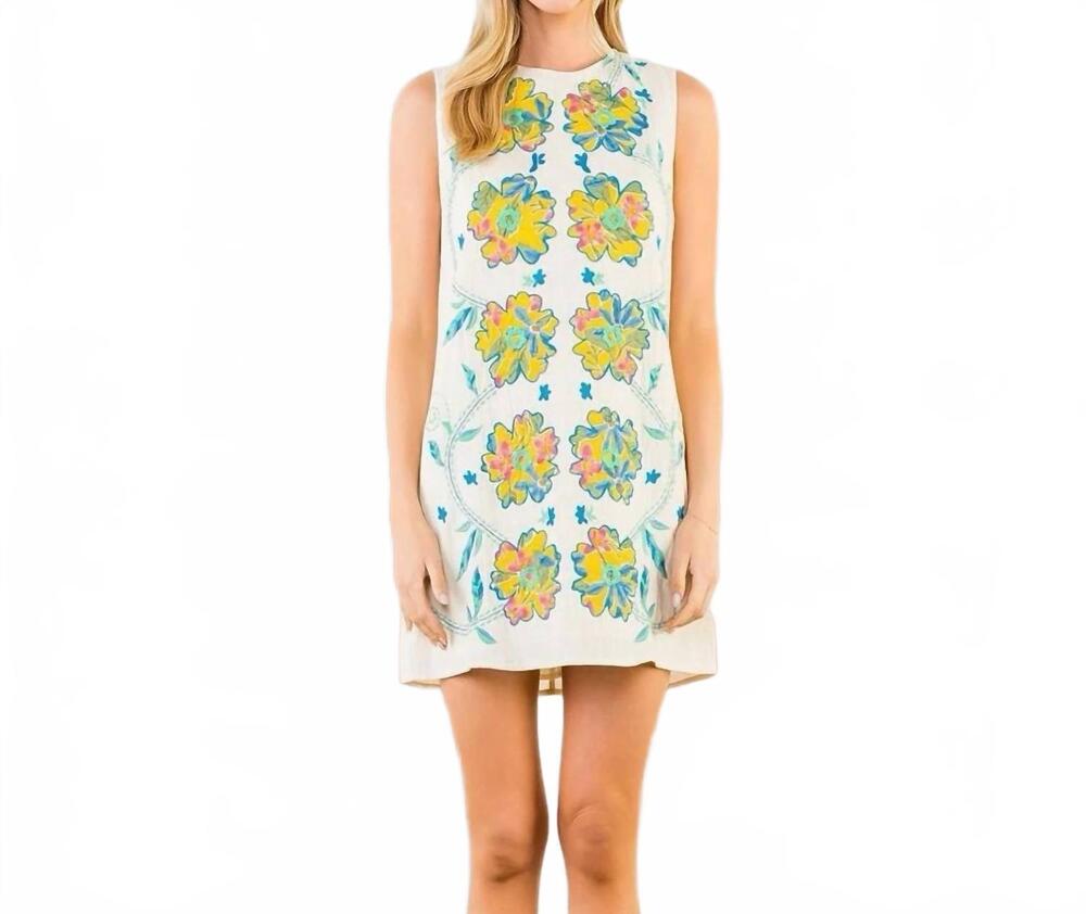 NEW THML the petal parade sleeveless floral shift dress in white